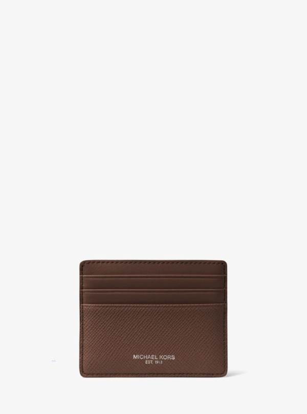 Panske Penazenky Michael Kors Harrison Crossgrain Leather Tall Card Case Káva - Doplnky Michael Kors Outlet | PAECJ-0319